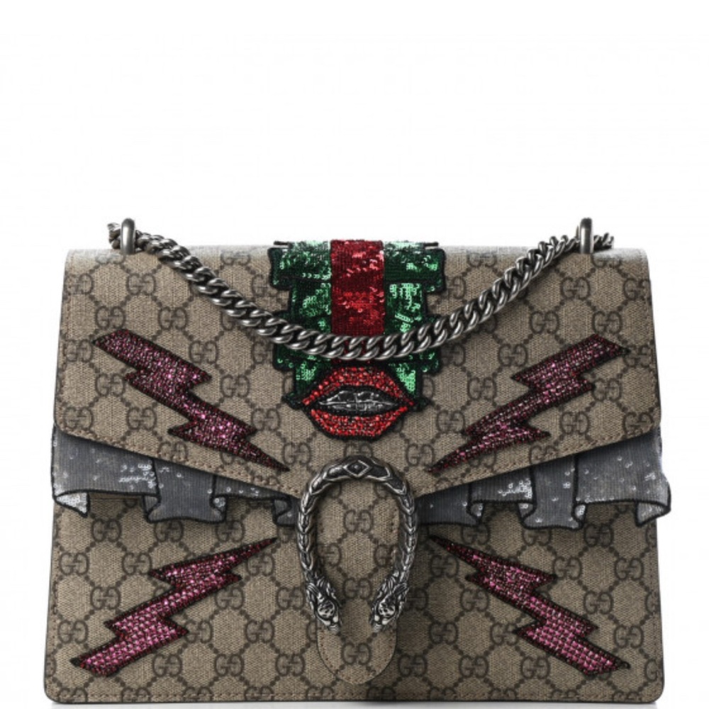 Gucci Beige and Multicolor Embellished Shoulder Bag